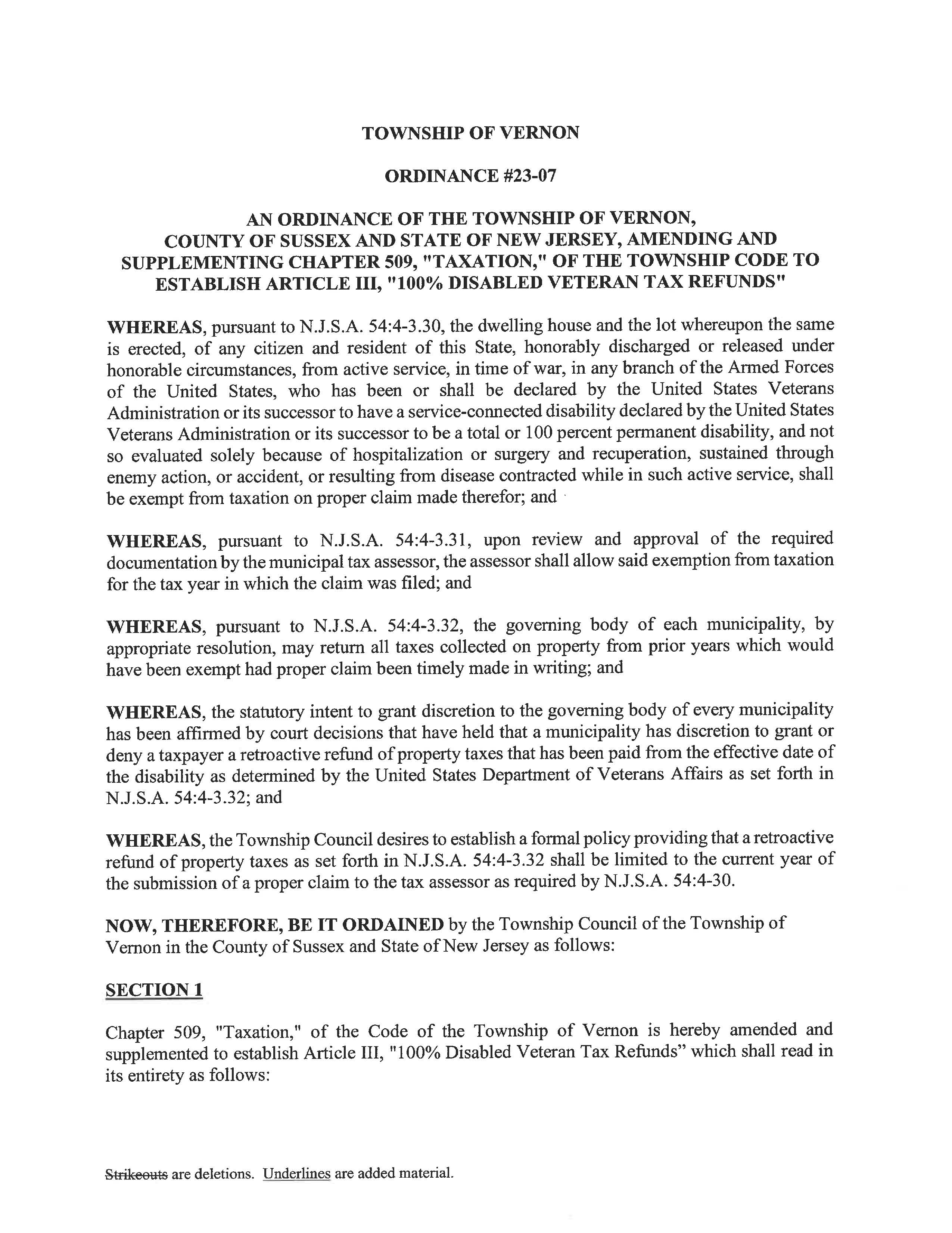 23 07 Ordinance for Veteran Refunds Page 1